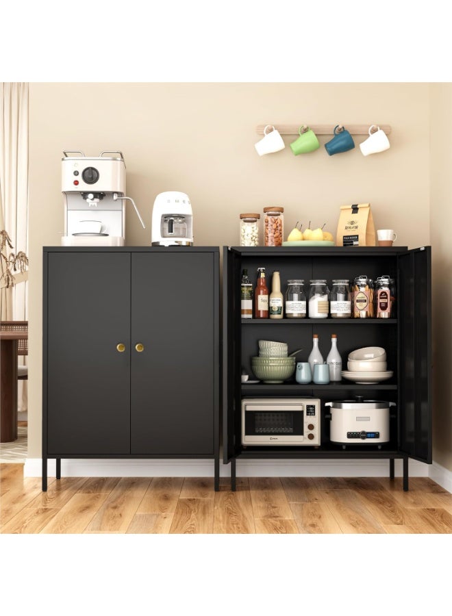 تابيت خزانة بوفيه معدنية، خزانة تخزين مطبخ بأرفف، خزانة ركن قهوة، خزانة جانبية للبوفيه، رف جانبي لتخزين فرن الميكروويف لغرفة المعيشة والمطبخ (أسود) - Image 5